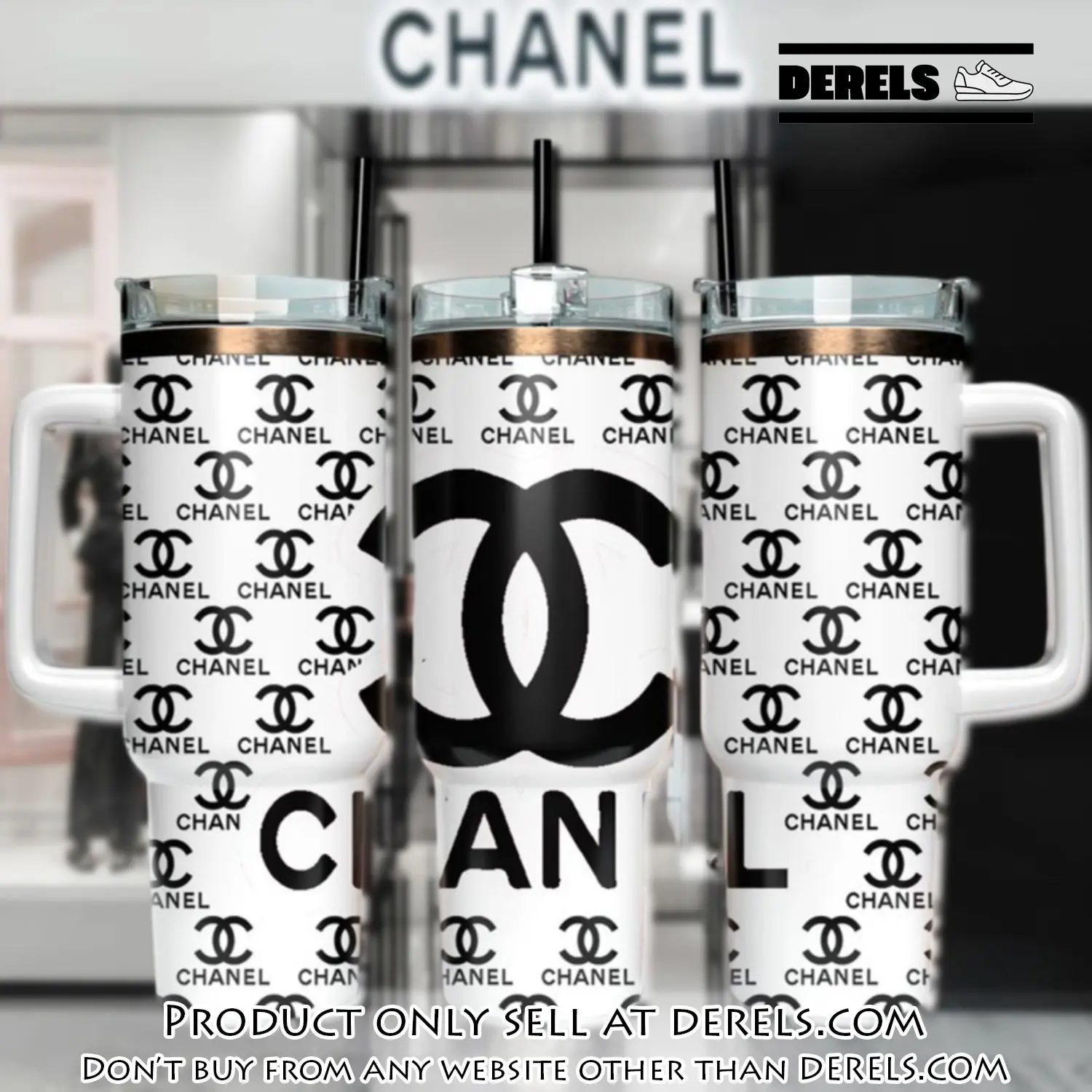 Black chanel logo 40oz stanley tumbler ktb1061 dr3122236